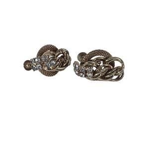 Vintage Jewels By Julio Goldtone Screwback Rhinestone Earrings